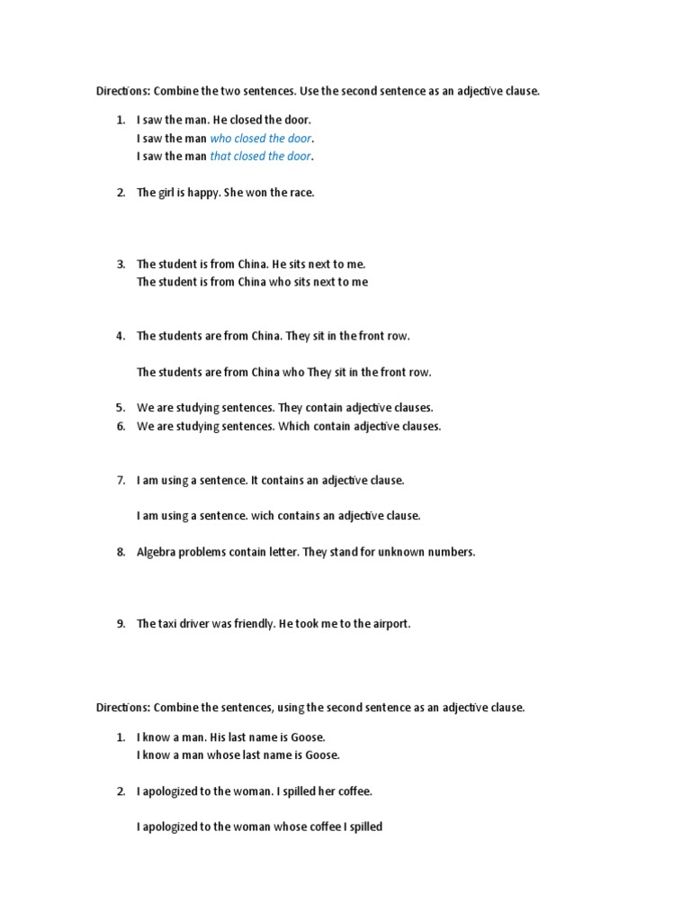 Relative Clause PDF Adjective Comma