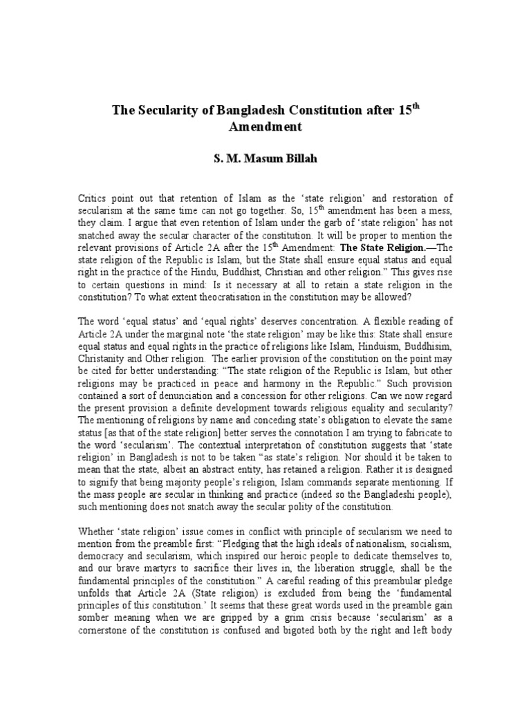 Secularism Under Bangladesh Constitution Pdf Secularism Constitution