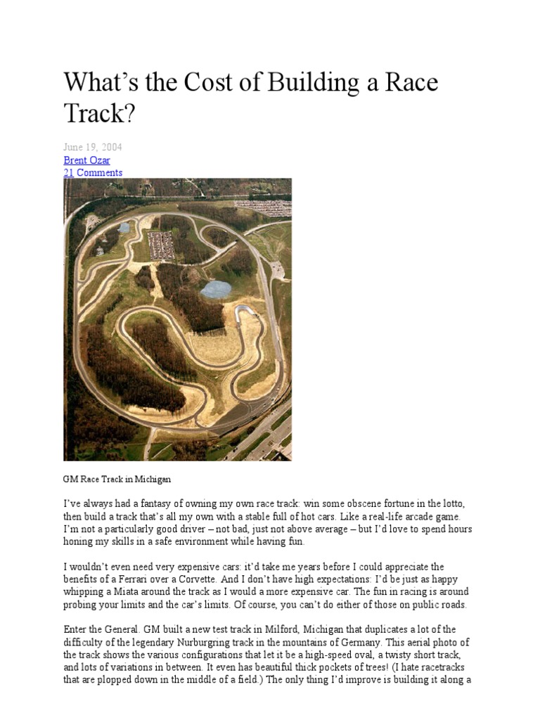 Cost Breakdown for Building a Race Track | PDF | Oval Track Racing ...