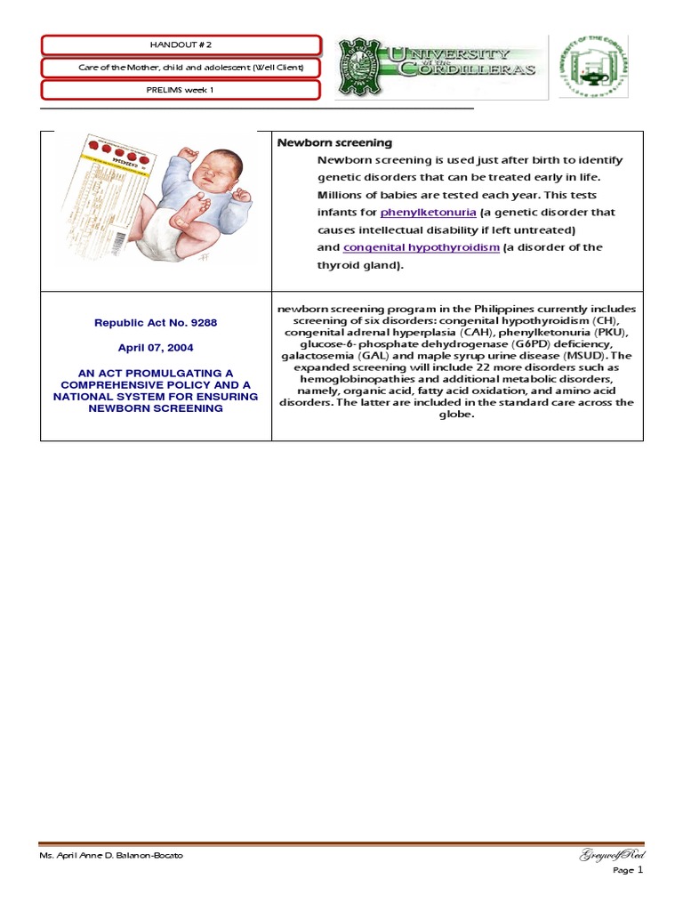 Newborn Screening Overview in the Philippines | PDF | Animal Diseases ...