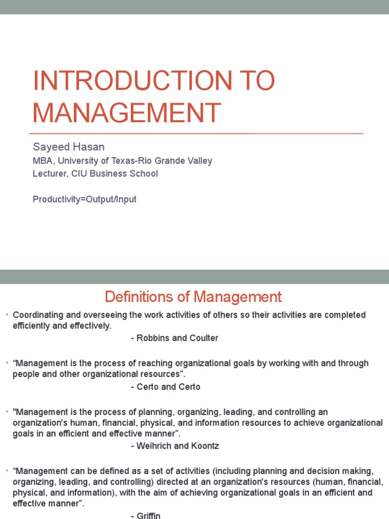 Introduction to Management Basics | PDF | Goal | Chief Executive Officer