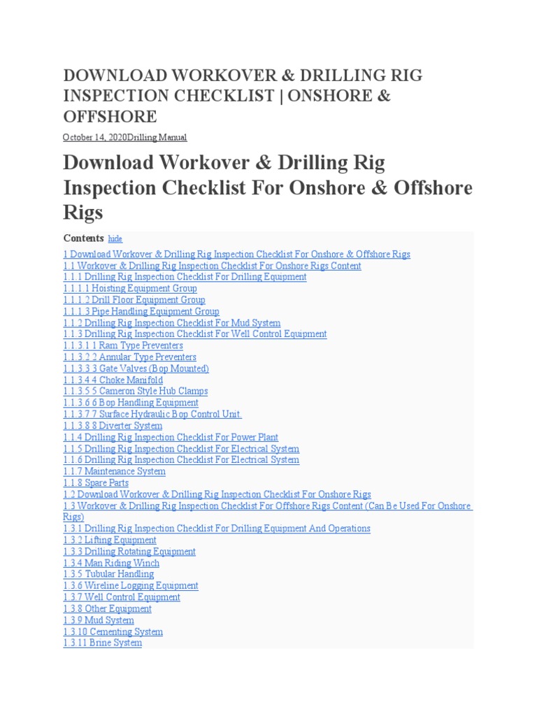 Workover Drilling Rig Inspection Checklist PDF