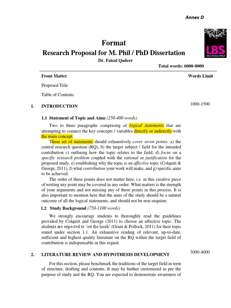 LBS Research Proposal Format-Final (Annex D) | PDF | Thesis | Hypothesis