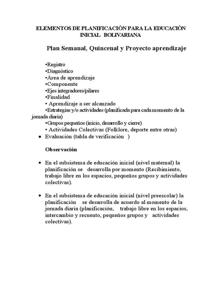 Elementos de Planificaciòn para La Educaciòn Bolivarian1 | PDF ...