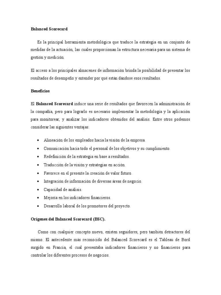 Ventajas del Balanced Scorecard | PDF | Benchmarking | Empresas