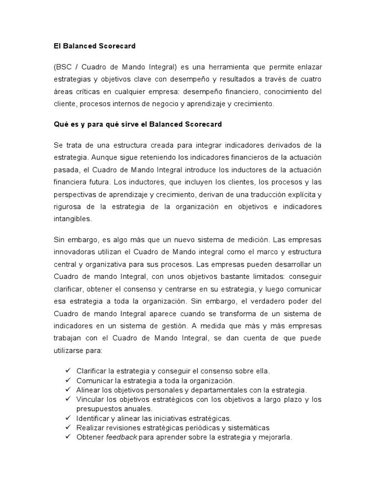 Ejemplo Práctico de Balanced Scorecard | PDF | Benchmarking | Empresas