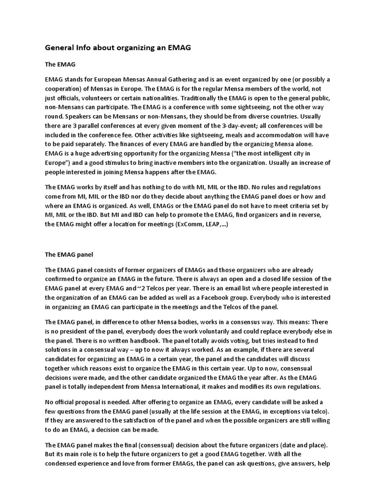 Organizing the European Mensas Annual Gathering | PDF | Business