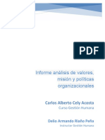Informe Análisis de Valores, Misión y Políticas Organizacionales