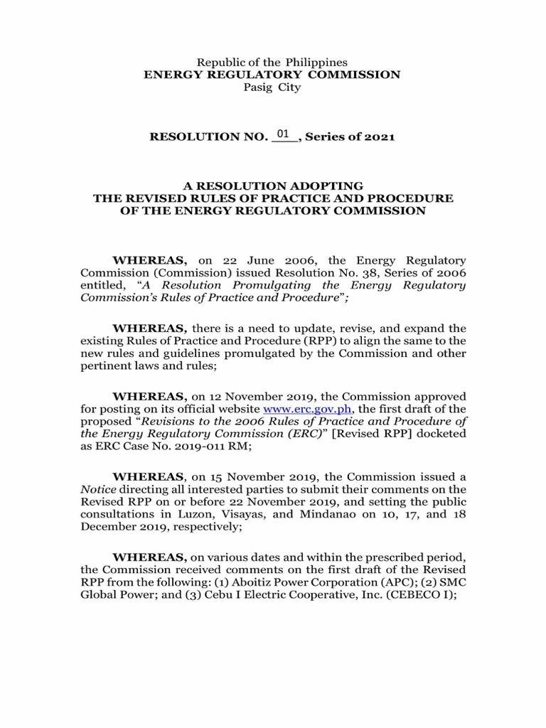ERC Resolution No. 1 Series 2021 PDF Discovery (Law) Pleading