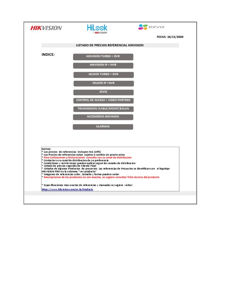 Listado Precios Sugeridos Hikvision Cliente Final 3ra Semana Tecnologia De Pantalla Telecommunications