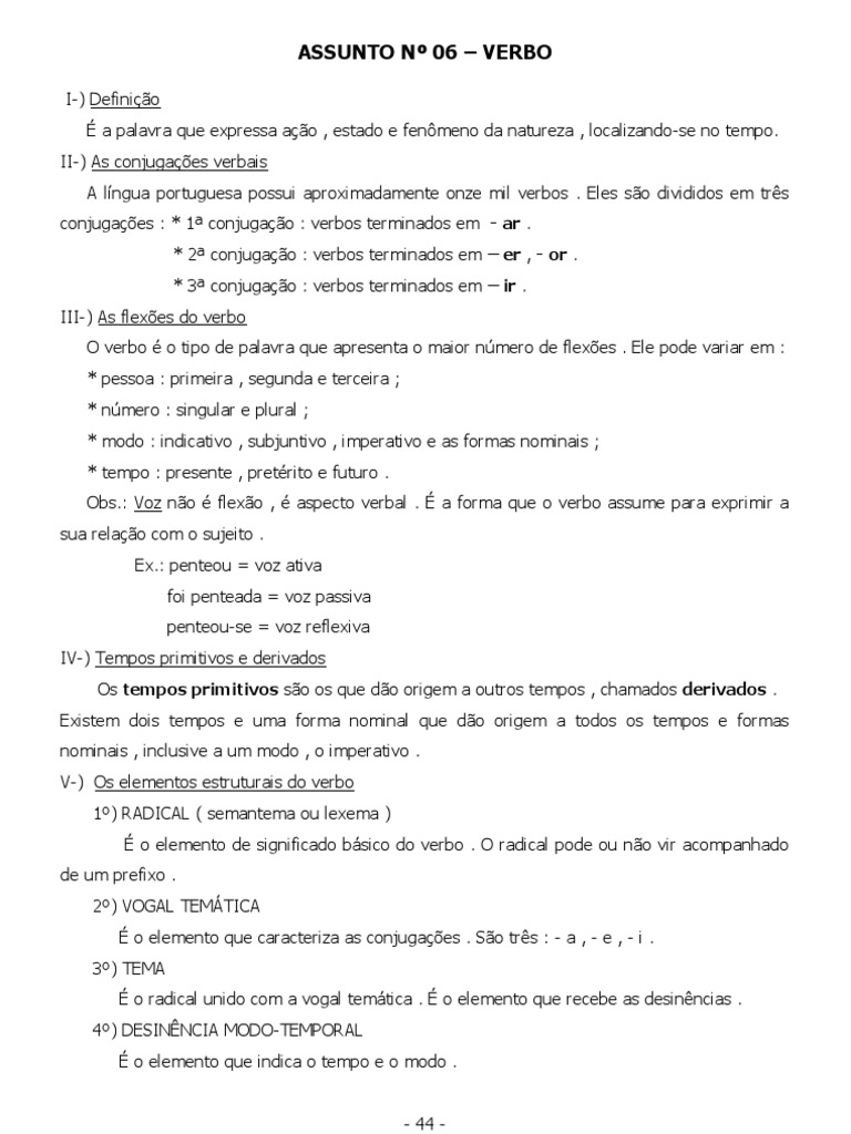 Conjugação e Tipos de Verbos | PDF | Assunto (gramática) | Conjugação ...