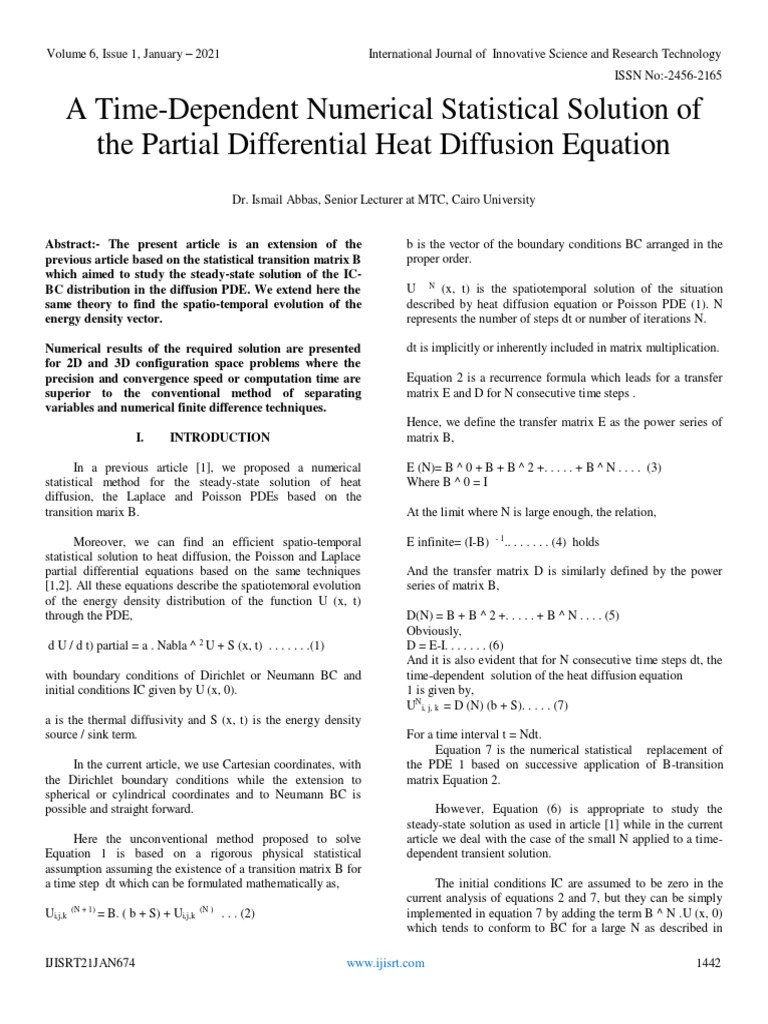 A TimeDependent Numerical Statistical Solution of The Partial
