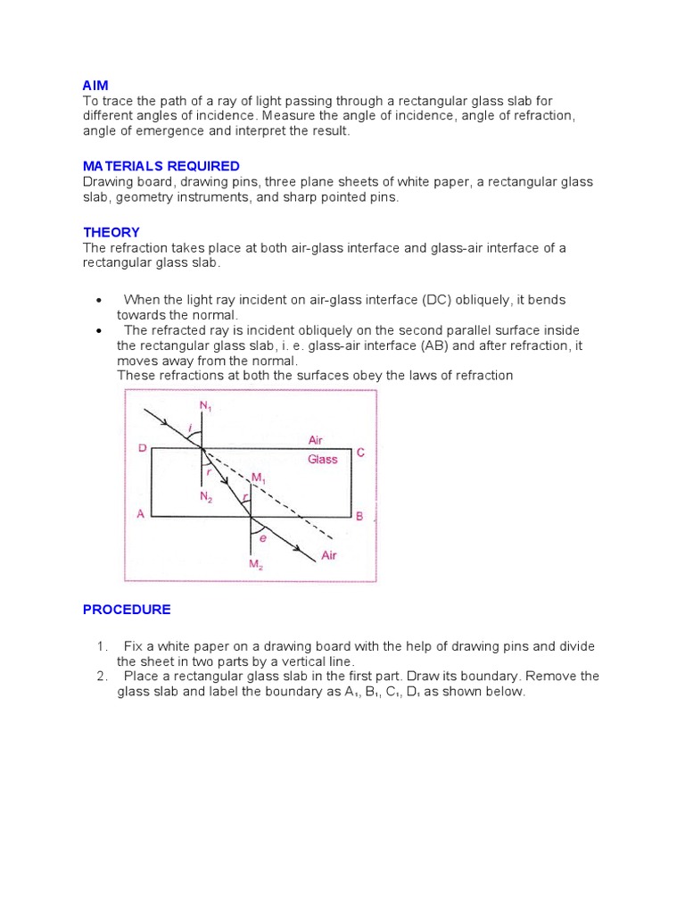 Refraction Through Rectangular Glass Slab PDF Refraction Angle
