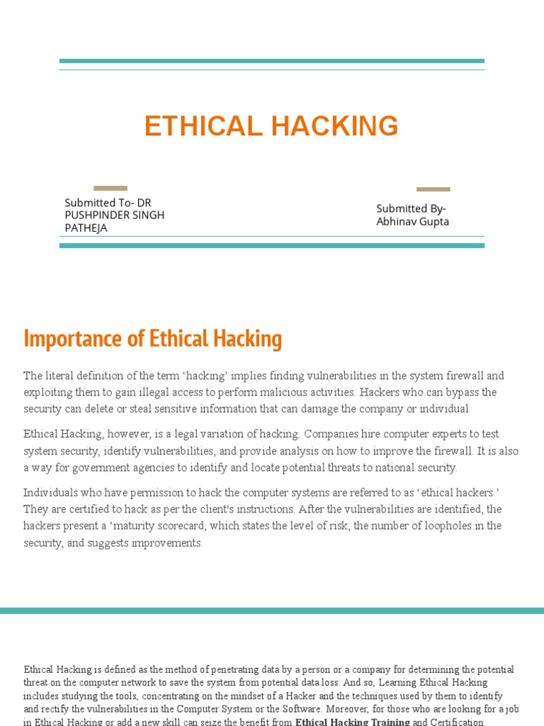 Importance of Ethical Hacking Explained | PDF | White Hat (Computer ...