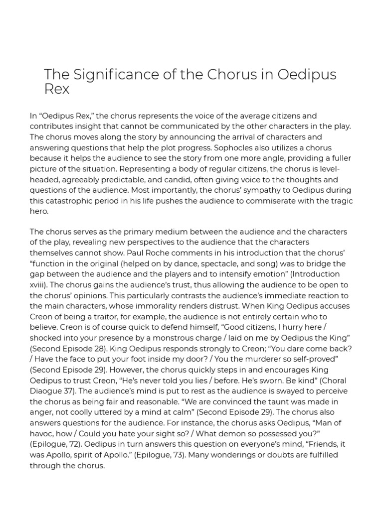 The Significance of The Chorus in Oedipus Rex Download Free PDF