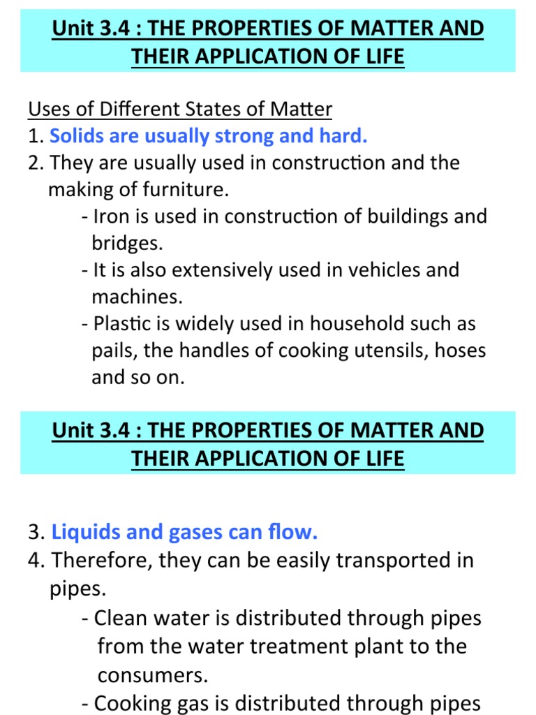 Unit 3.4 The Properties of Matter and Their Application of Life PDF