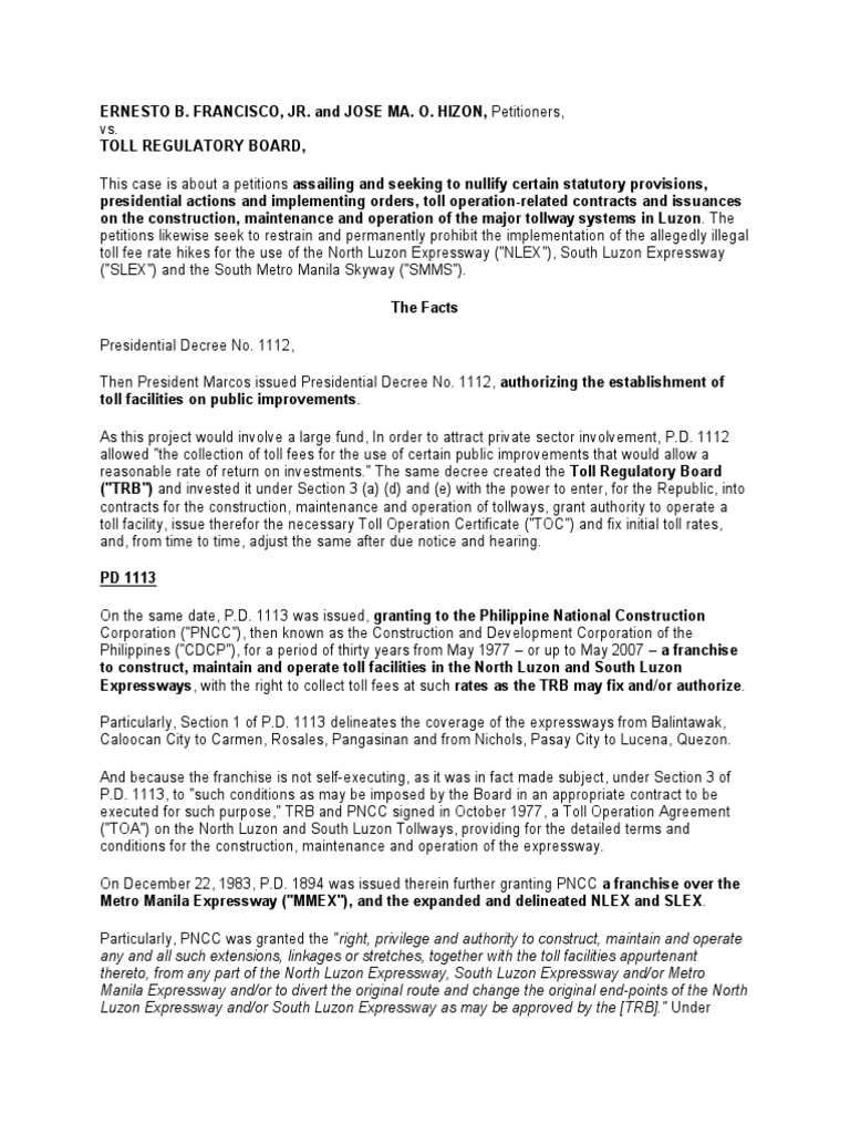 Francisco V Toll Regulatory Board PDF Case Or Controversy Clause
