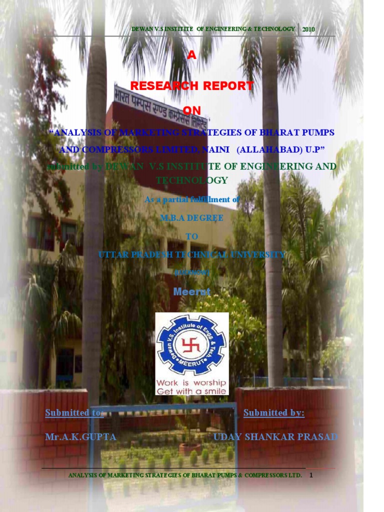 Analysis of Marketing Strategies of Bharat Pumps and Compressors