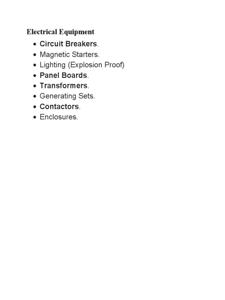 Electrical Equipment List PDF