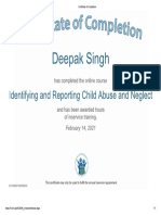 Identifying and Reporting Child Abuse and Neglect Certificate of Deepak (Danny) Singh
