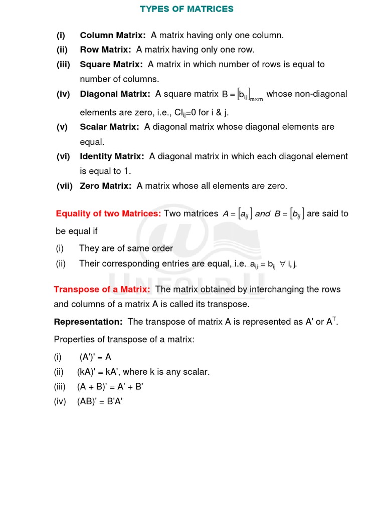 Types and Properties of Matrices | PDF