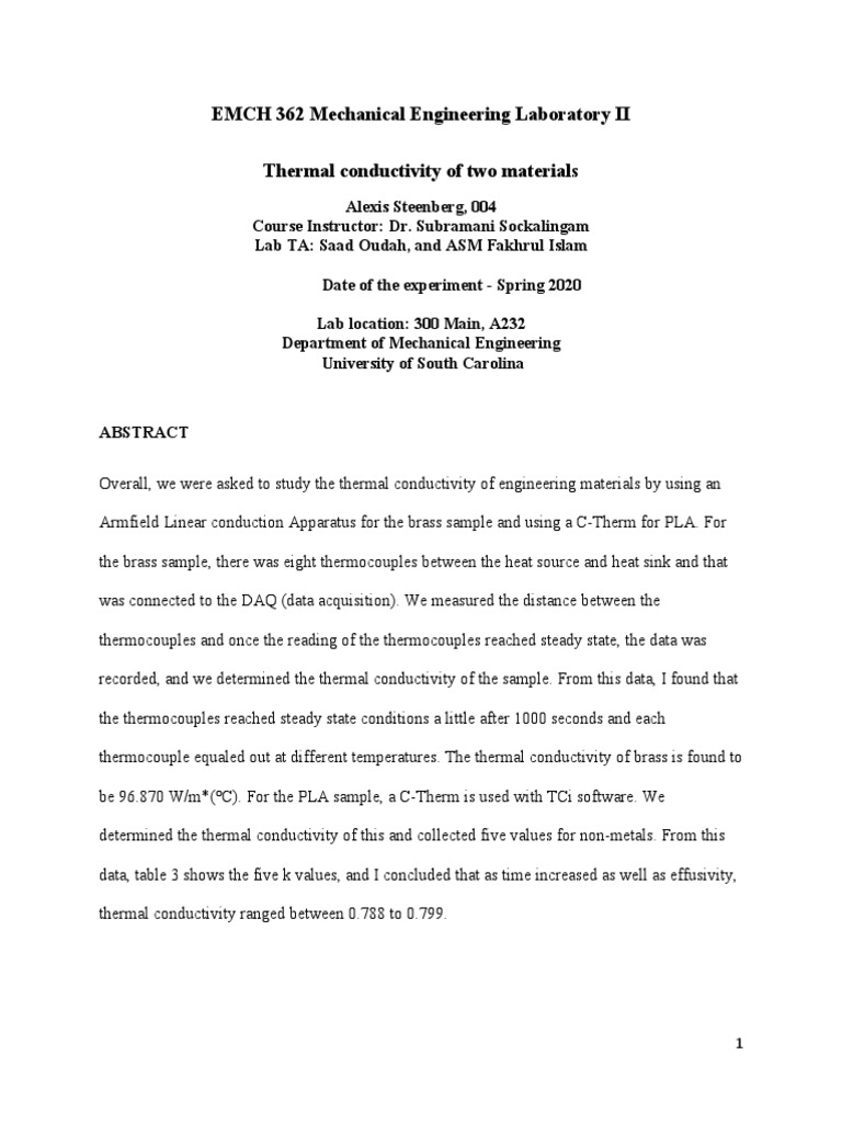 Heat Transfer Lab Report PDF Thermal Conduction Thermal Conductivity