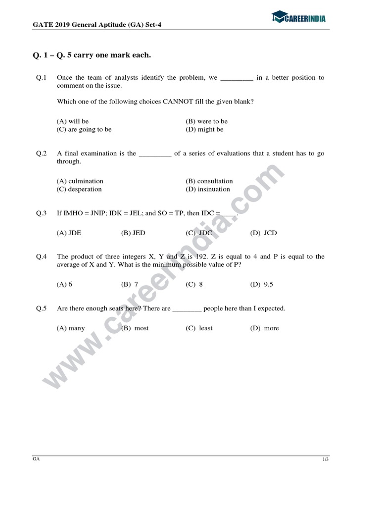 Gate Xe A B C D e F G H Engineering Science Question Paper 2019 1392