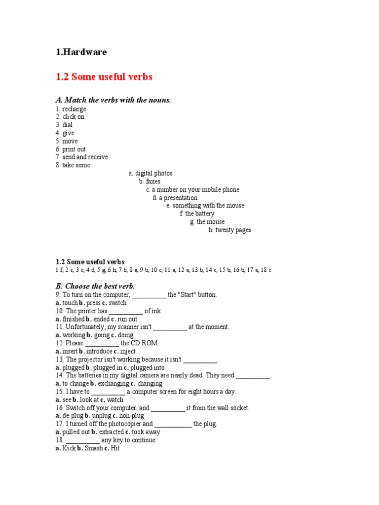 1.2 Some Useful Verbs 1.hardware PDF Image Scanner Computer Keyboard