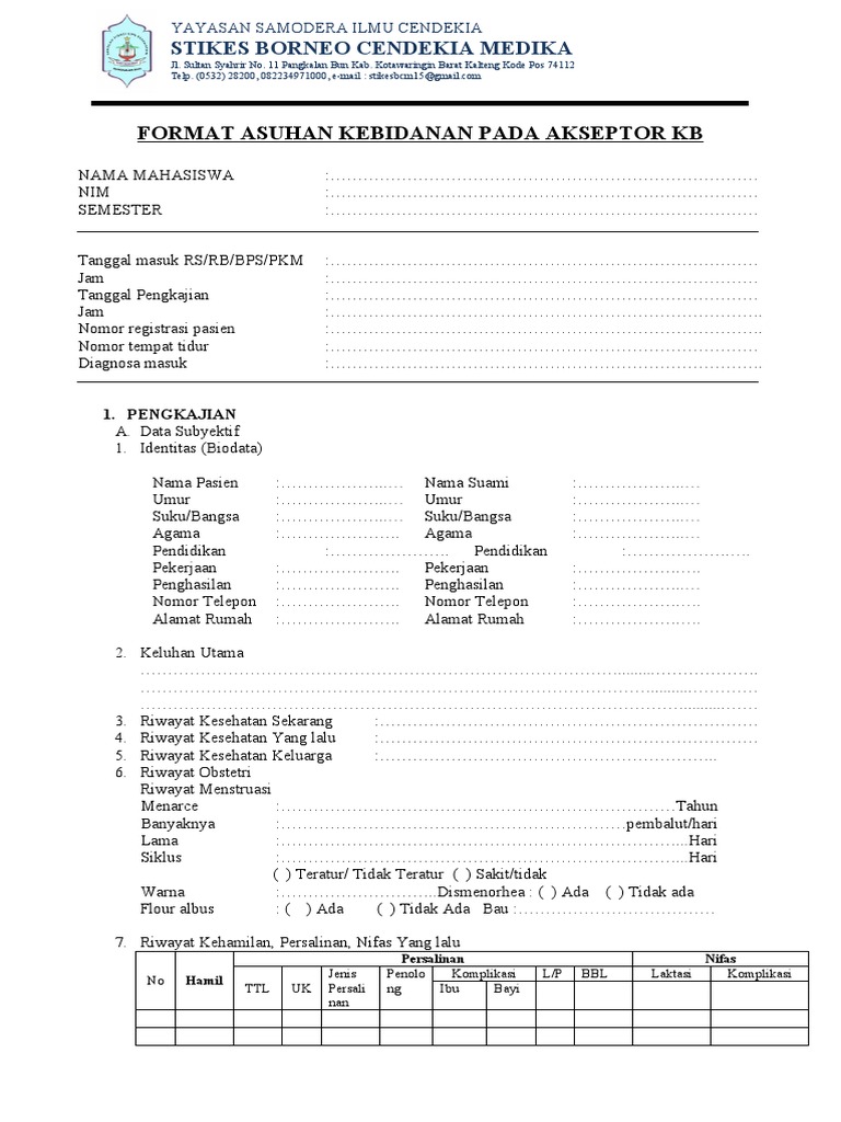 Format Asuhan Kebidanan Pelayanan KB | PDF