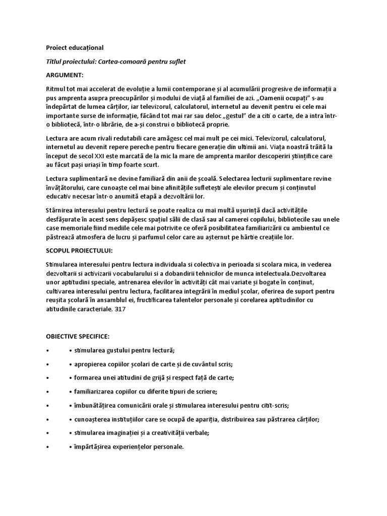 Proiect Educaţional | PDF