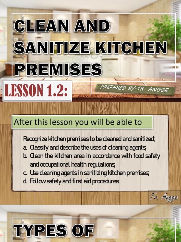 Lesson1.2 Day3 Clean and Sanitize Kitchen Premises PDF Disinfectant
