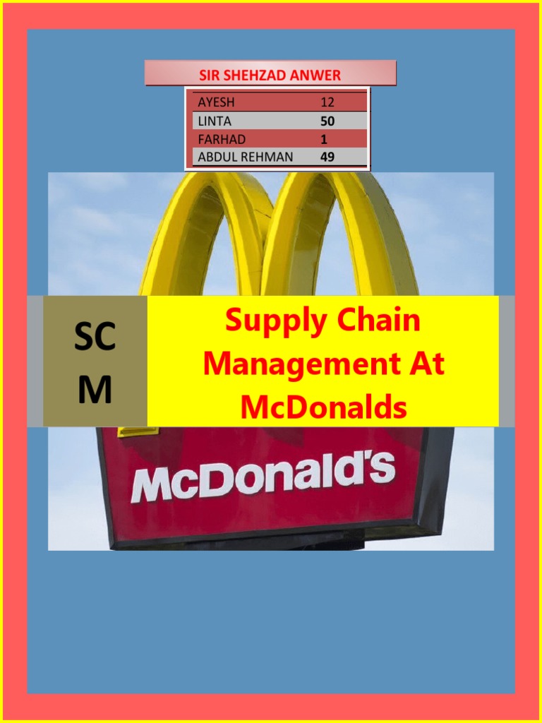 Supply Chain Management at Mcdonalds PDF Mc Donald's Supply Chain