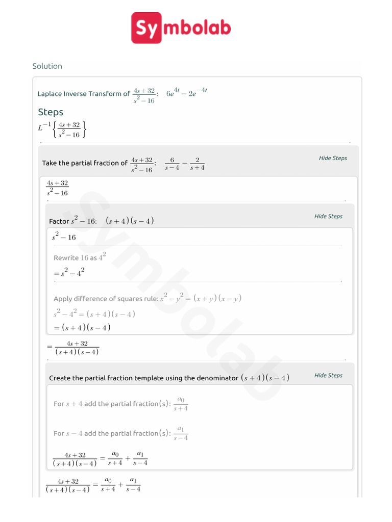 Symbolab Solutions Inverse Laplace PDF