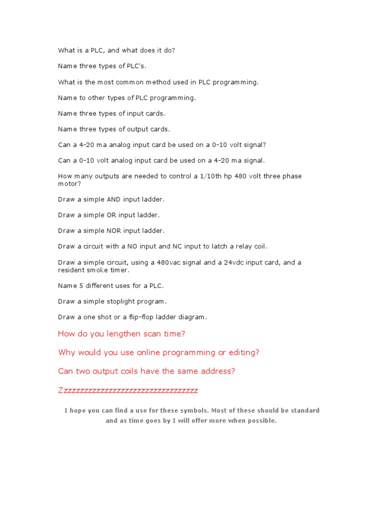 Interview Questions Pdf Programmable Logic Controller Electrical