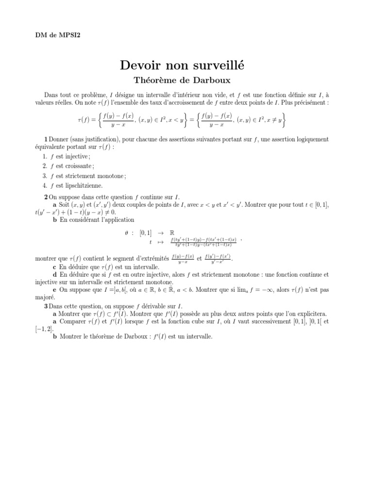 Théorème de Darboux et taux d'accroissement PDF Fonction monotone — free download