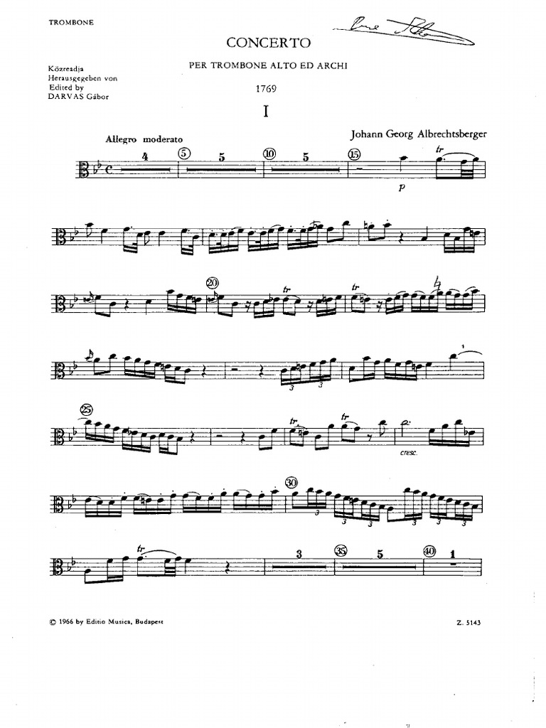 ALBRECHTSBERGER-Concerto For Trombone | PDF | Classical Music