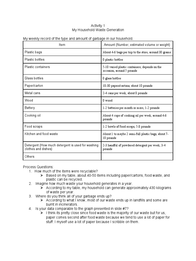 Week 7 Activity 1 | PDF | Waste | Plastic