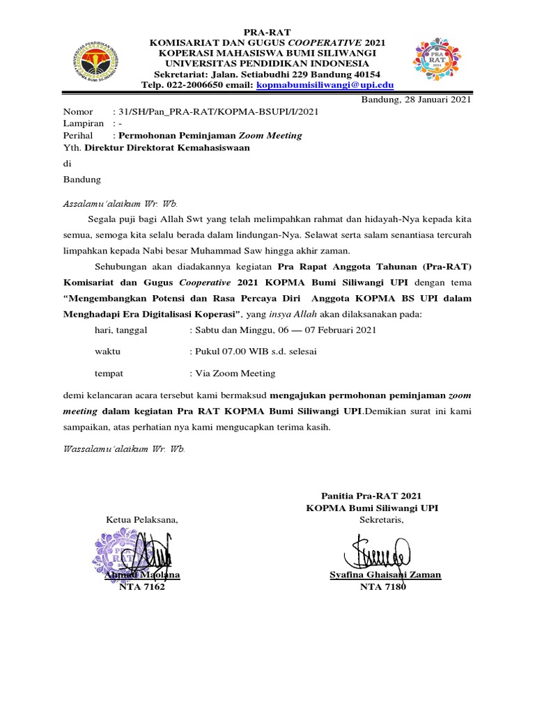Surat Permohonan Kartu Parkir Berlangganan Zoom Meetings - IMAGESEE