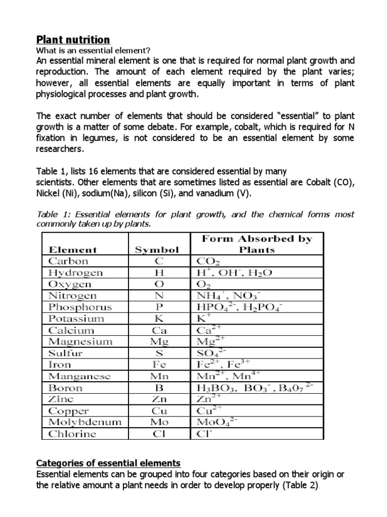 Essential Elements in Plant Nutrition | PDF | Wellness | Science ...