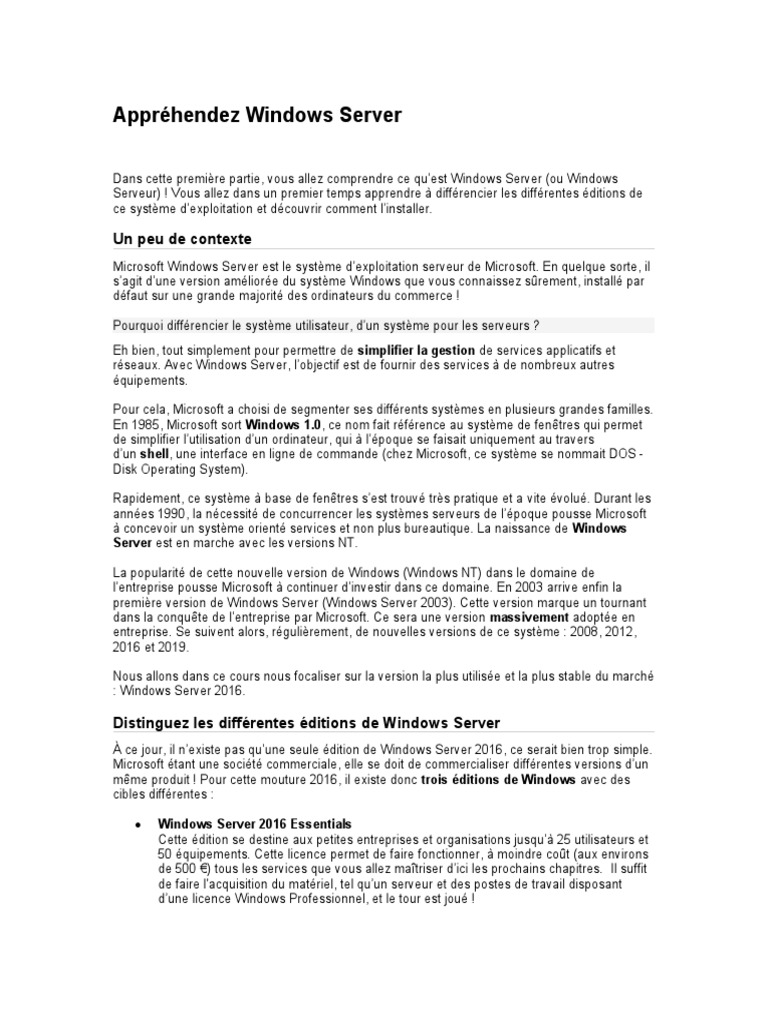 Installation de Windows Server 2016 | PDF | Machine virtuelle ...