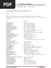 GTA Vice City Cheat Codes