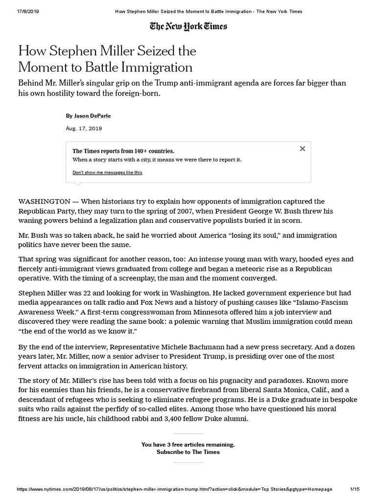 Stephen Miller's Rise in Immigration Politics | PDF | Republican Party ...