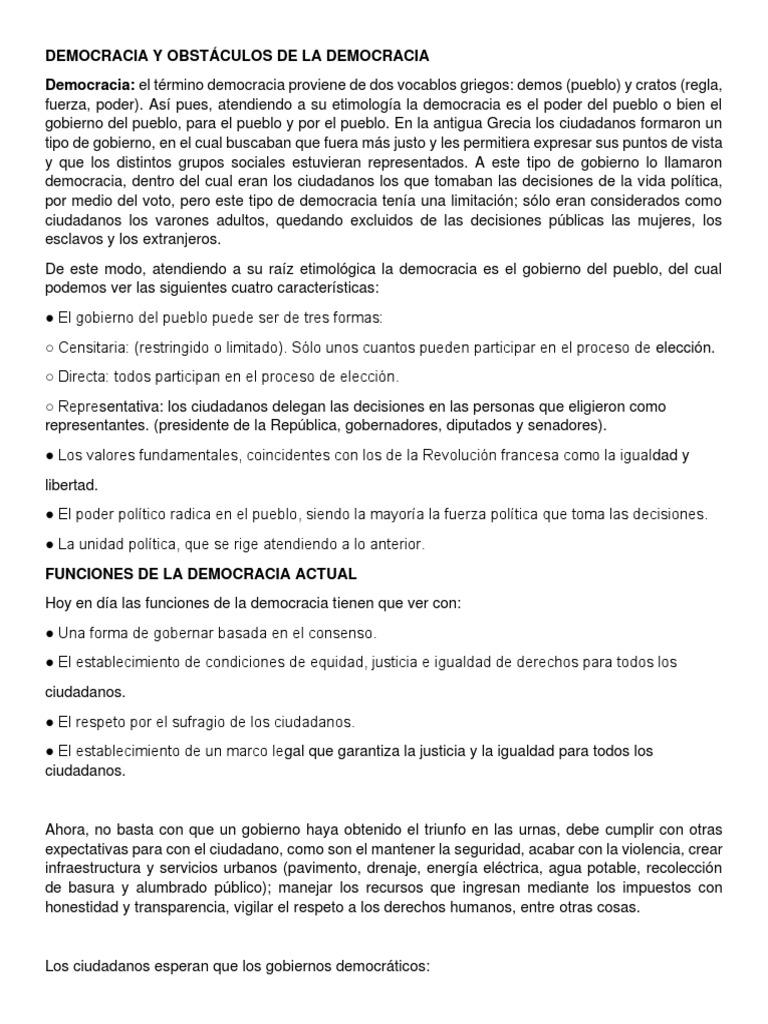 Democracia y Obstáculos de La Democracia | PDF | Democracia ...