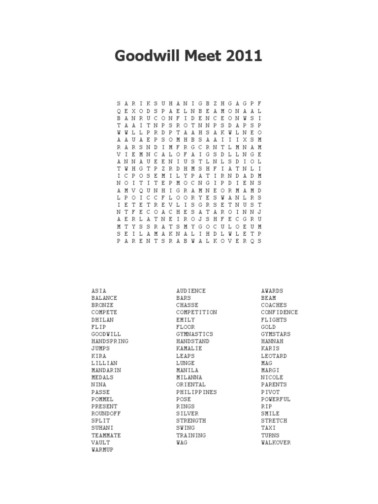 Goodwill Word Search | PDF | Physical Exercise | Olympic Sports