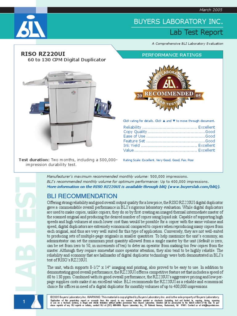 Lab Test Report: Buyers Laboratory Inc | PDF | Image Scanner | Photocopier