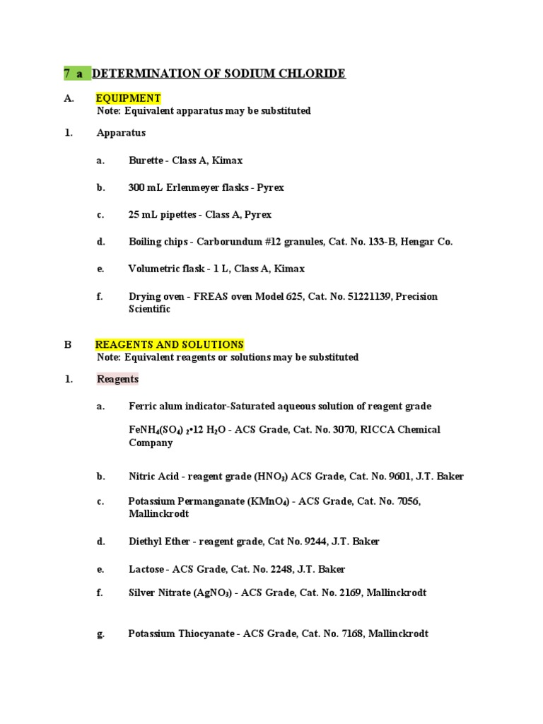 Sodium Chloride Determination Method | PDF | Nitric Acid | Titration