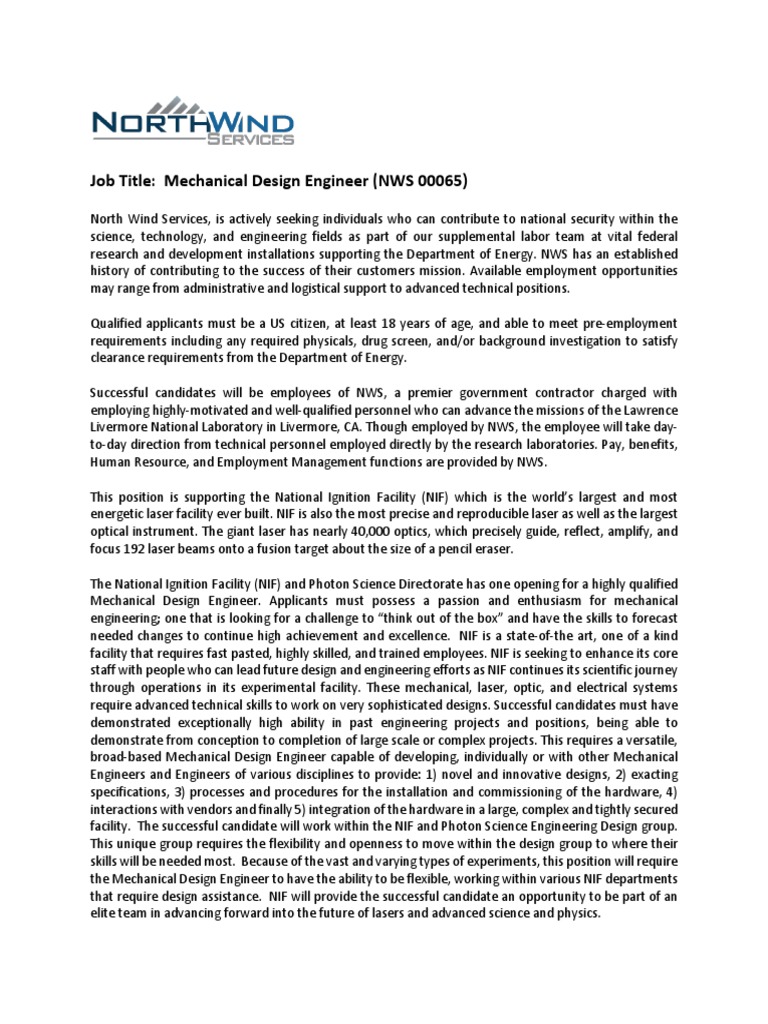 Mechanical Design Engineer (NWS 00065) | PDF | Design | Engineering