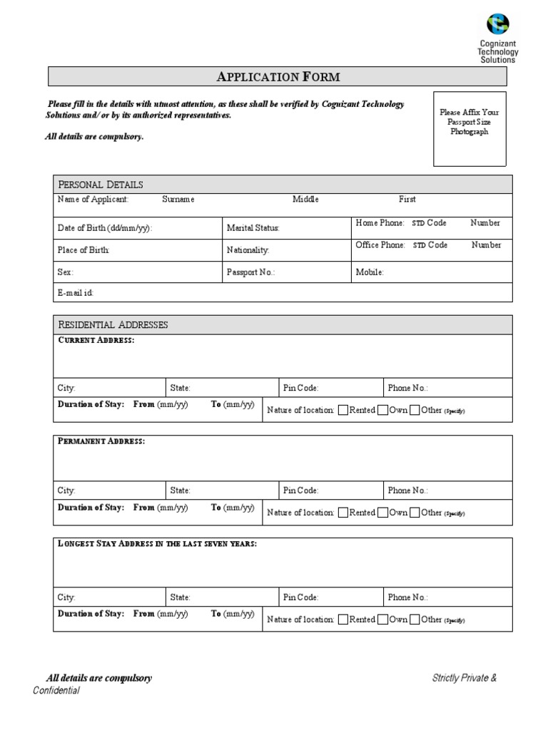 Application Form Cognizant UBS Business