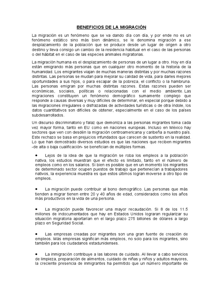 Beneficios de La Migración | PDF | Migración humana | Emigrantes