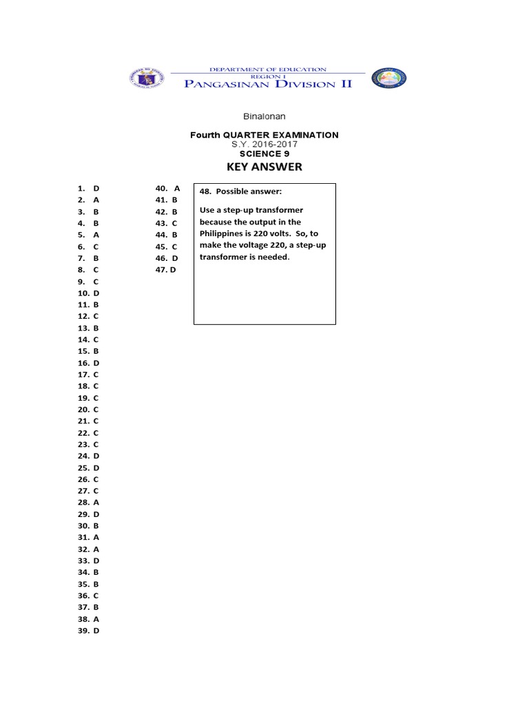 4th Quarter Key Answer | PDF